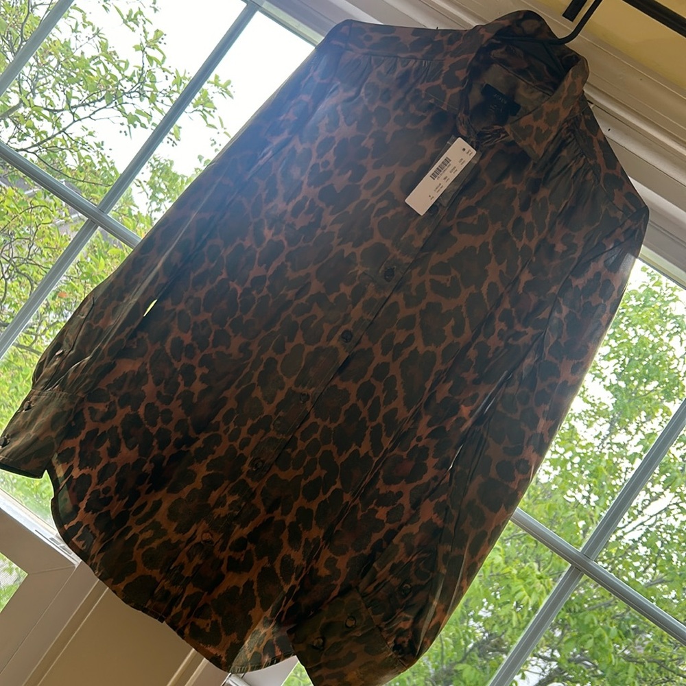J crew leopard metallic button up size 8 NEW